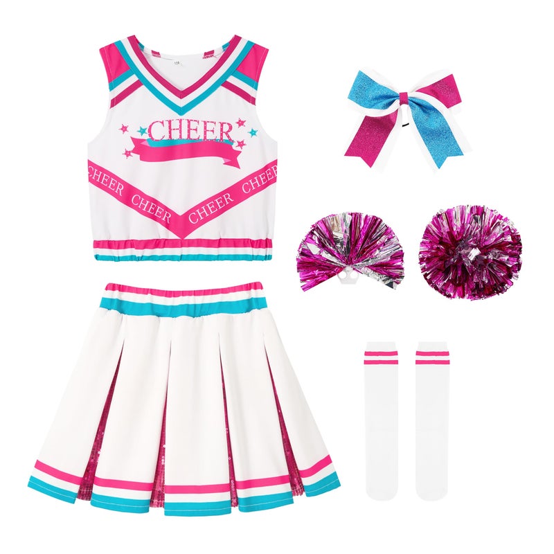 LOLANTA Teen Girls Cheerleader Costume  Cute Cheerleading Outfit  Cheer Uniform for Halloween Dress Up (Pink  12-13 Years) - Image 1